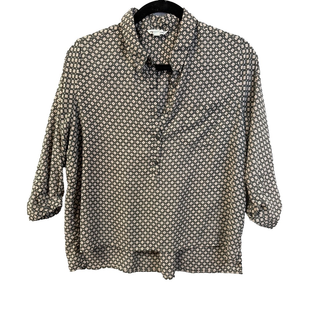 American Eagle Outfitters Sheer Geometric Floral Blouse 3/4‎ Sleeve Size M